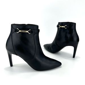 COLE HAAN GRAND.OS BLACK LEATHER POINTY TOE STILETTO HEEL SHORT BOOTS/BOOTIES🆕